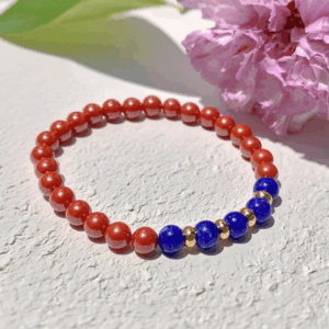 D96 Bead Bracelet: Vermilion-Green Five Fortunes Auspicious