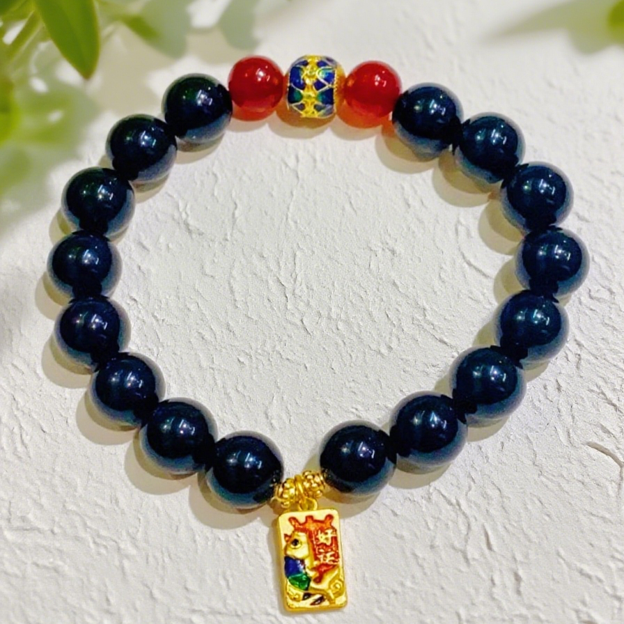 D50 Bead Bracelet: Obsidian Lucky Koi