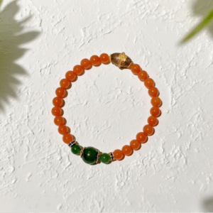D93 Bead Bracelet: Red Agate, Chenxiang & Jasper: Dzambhala – Goddess of Wealth
