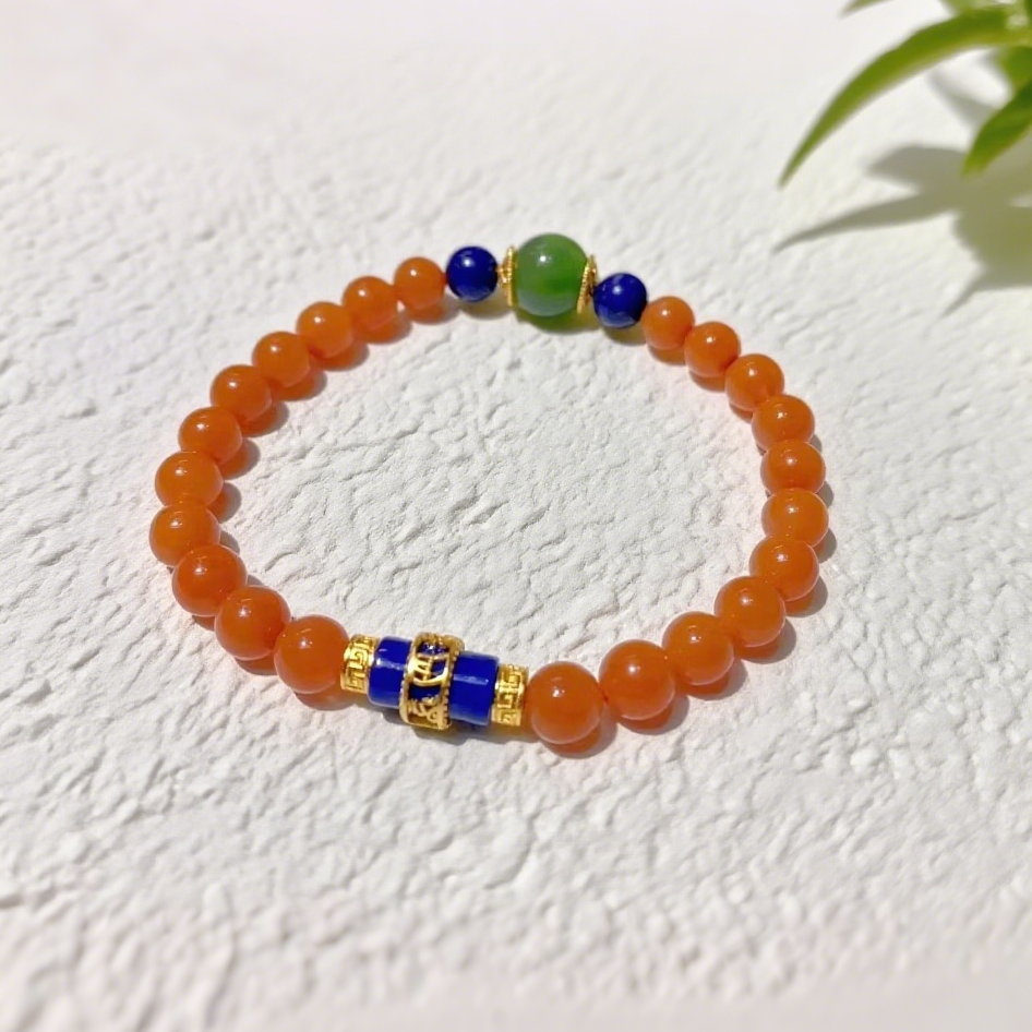 D91 Bead Bracelet: Red Agate Six-Character Mantra
