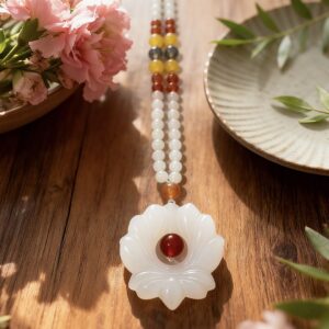 D153 White Lotus Multi-Gem Necklace
